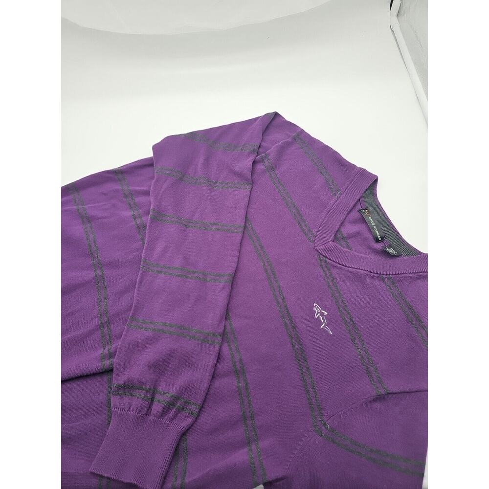 Greg Norman Purple and Green Stripe Men's Pullover 100% Cotton Sweater‎ Size S